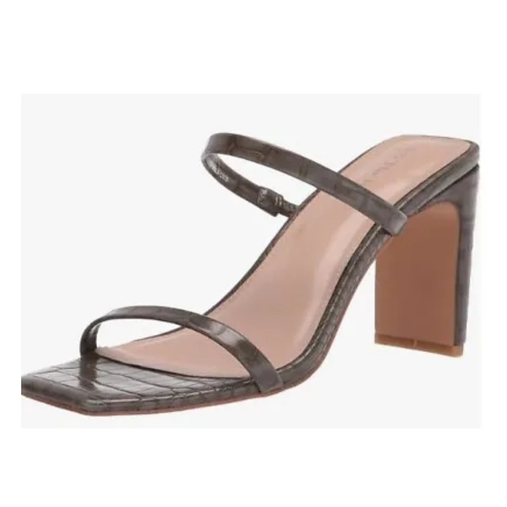 The Drop Avery Women Olive Green Croc Embossed Square Toe Block Heel‎ Sandals 5